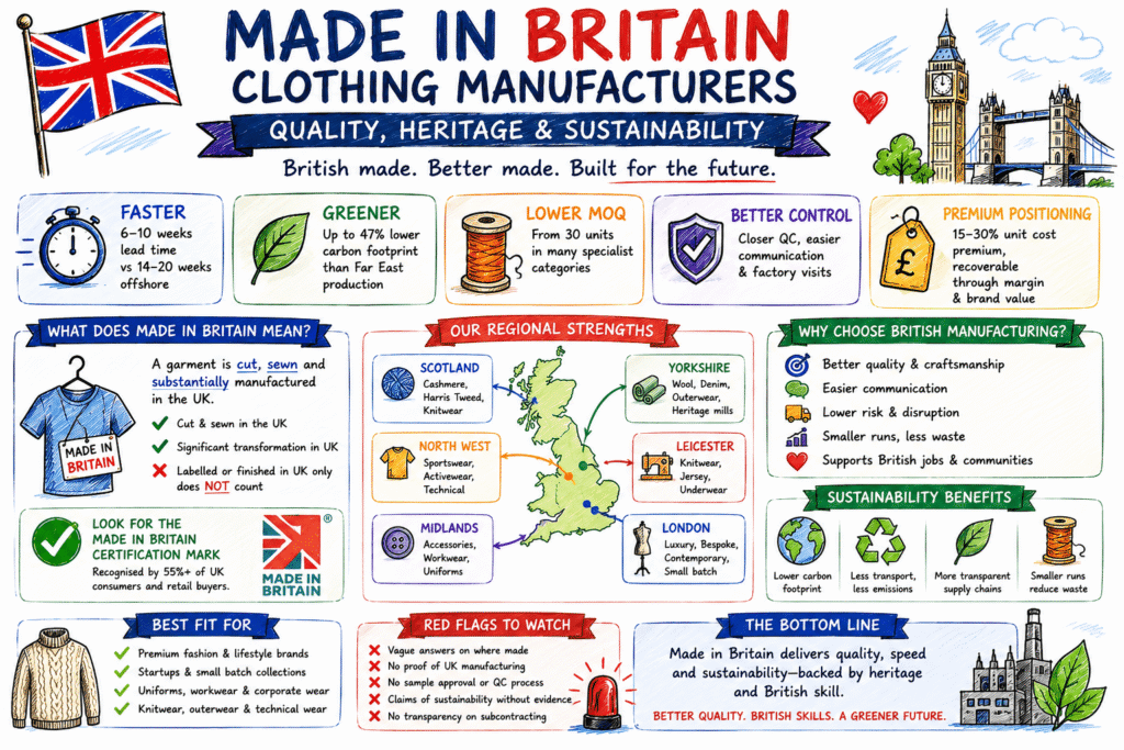 Made in Britain clothing manufacturing infographic