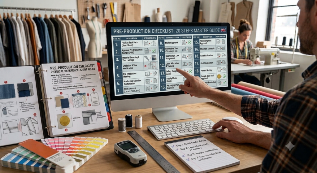 Pre-production checklist for clothing manufacturing