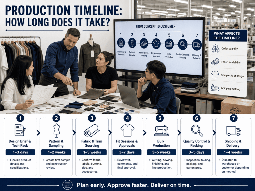 Production timeline in garment design studio