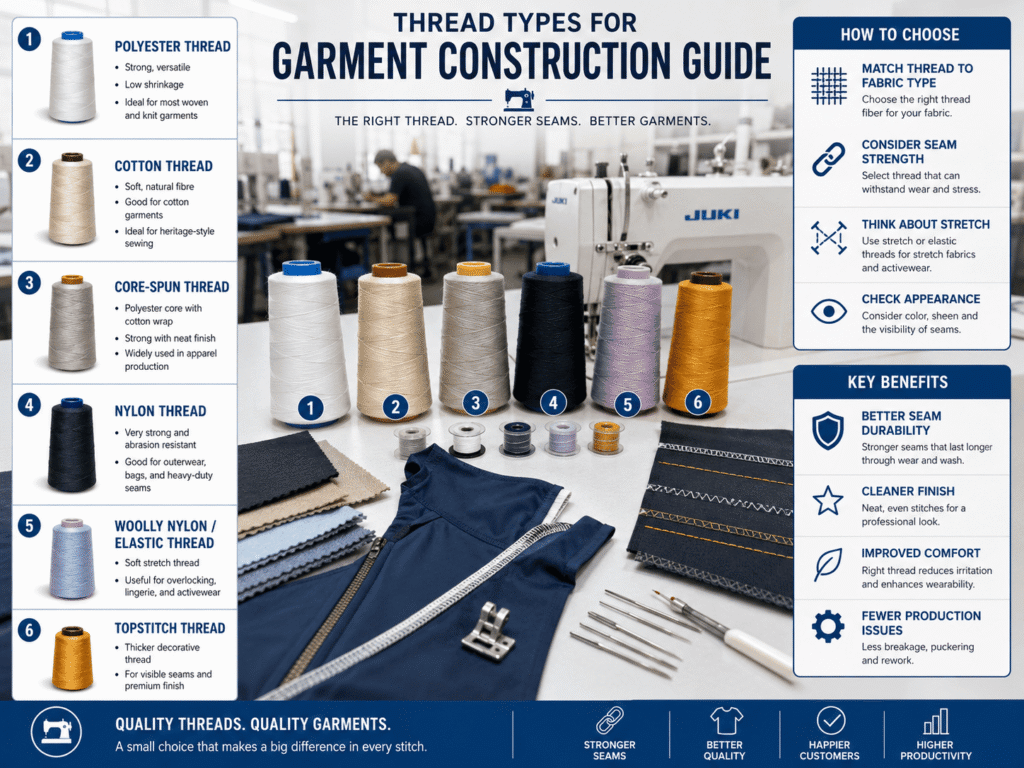Thread types for garment construction guide